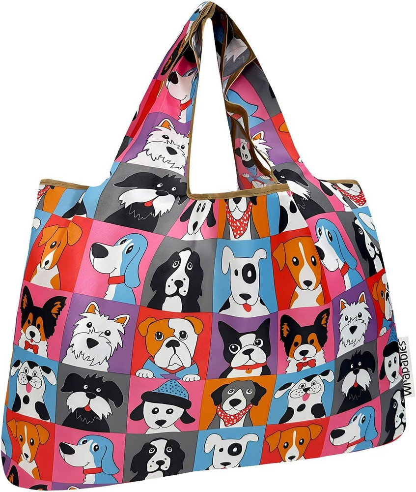 Large Foldable Tote Nylon Reusable Grocery Bags | Theme: Cute Dogs