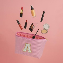 Apxouans Fashion Initial Makeup Bag for Women Cosmetic Travel Pink