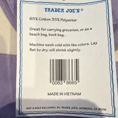 Trader Joe’s Foldable Reusable Tote Bag Beige Purple Cotton Polyester