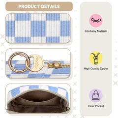 Playexen Corduroy Small Makeup Bag, Checkered Blue, Checkered-Blue