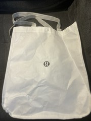 Lululemon Reusable Shopping Tote Bag White Black Logo Snap Closure Small Medium
