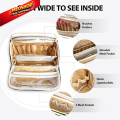 JOYYTUU Makeup Bag, Large Capacity with Room for Brushes and Mirror, Black