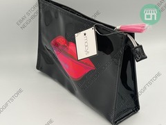 MACY’S Cosmetic Pouch Bag 10″x7″x2.5″ Vinyl Bag BLACK / RED LIP NEW PICTURES.