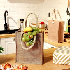 10 Pcs Jute Burlap Tote Bags with Handles Burlap Gift Bags Bulk Blank Reusable