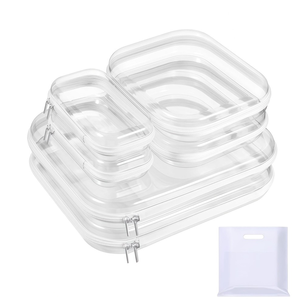 6 Pack Clear Hard Shell Zipper 35*30*5cm/25*20*5cm/19*10*5cm, transparent