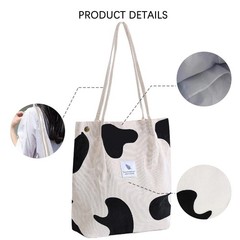 Corduroy Tote Bag Washable Foldable Travel Handbag Pockets Laptop Grocery Work