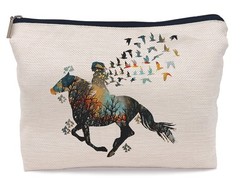 Lacosu Watercolor Girl Riding Horse Horseback with Birds Makeup Multicolor