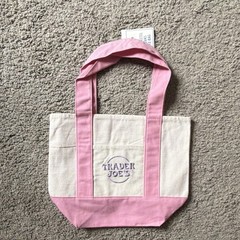 Trader Joe’s Canvas Tote Bag Pink Beige Colorblock Foldable Reusable Shopping