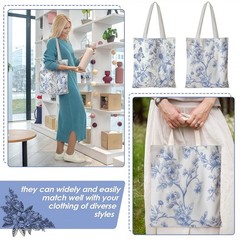 Floral Canvas Tote Bag for Women Chinoiserie Tote Bag Aesthetic Reusable Groc…