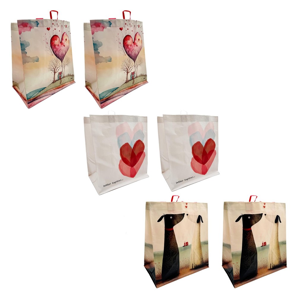 6-Pack Reusable Bag Shopping Totes 13″ W x 14.5″ H x 8.25″ D Hearts