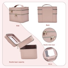 Hard Makeup Case, Double Layer Travel Cosmetic Case with Mirror – Waterproof PU