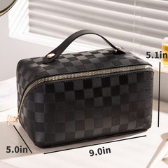 BIVIZKU Large Capacity Checkered Makeup Bag Portable Travel Black-Checkered