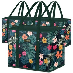 3-Pack Reusable Grocery Bags, Foldable Shopping Tote with Reinforced Bottom & Ha