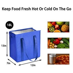 18L Insulated Grocery Bags with Zipper, Reusable Cooler Tote Bag for Shopping, C
