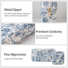 OZAOZ Makeup Bag for Purse Small Cosmetics Corduroy 2PC Navy blue flower