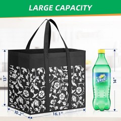 WOWBOX Reusable Grocery Bags Foldable Tote bulk with 4-pack, Black