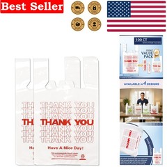 Durable 100 Count Thank You Plastic Bags 11”x6”x21” for Grocery & Retail