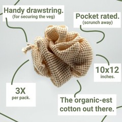 DYA Reusable Organic Cotton Produce Bags – 3PCS – No Use Of Plastic!