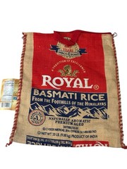 Royal Basmati Rice Zipper Tote Bag Upcycled Burlap Grocery Market Bag
