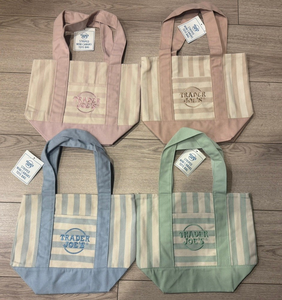 Trader Joe’s Mini Pastel Stripe Canvas Tote Bags Limited Edition Set Of 4 New