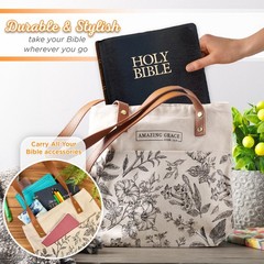 Canvas Floral Tote Bag for Women: Amazing Grace Inspirational Scripture for S…