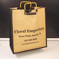 Burlap Jute Tote Bag Floral Emporium Reusable Full Gusset Natural Bamboo Handles