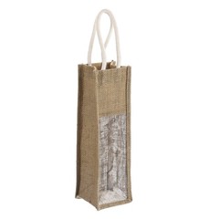 1 Pcs Wine Tote Bag, Burlap Wine Gift Bags with Clear Window for Wedding Gifts