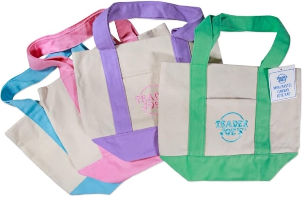Trader Joe’s Mini Pastel Canvas Foldable Tote Bags Colorblock Set of 4