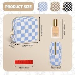 Playexen Corduroy Small Makeup Bag, Checkered Blue, Checkered-Blue