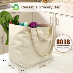 Large Reusable Canvas Grocery Bags (3 Pack) – Heavy Duty, Washable, Dual Handles