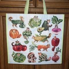 TJX FUN Fancy Cats As Fancy VEGGIES- Large Reusable Shopping Tote Eco Bag