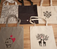 Lot Of 5 – New Animals Tote Bags – Shopping Gift Sacks – NWOT gray white black