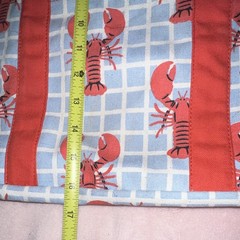 Blue Red White Lobster Print Fabric Reusable Shopping Bag Tote 19 x 14 in
