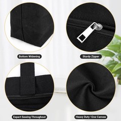 Black Canvas Tote Bag, 3 Packs 16×15 inch Canvas Bags with Zipper, 12Oz Heavy…