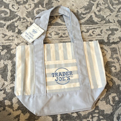 Trader Joe’s Striped Mini Canvas Tote Bag Gray/Beige/White Cotton Blend 13×10