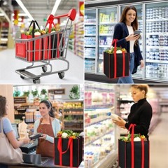 Bodaon 4Pk Collapsible Kitchen Reusable Grocery Bags 13W x 10H x 15D inch