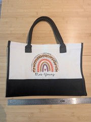 Large Mrs. Young canvas Reusable bag for educators Black And White