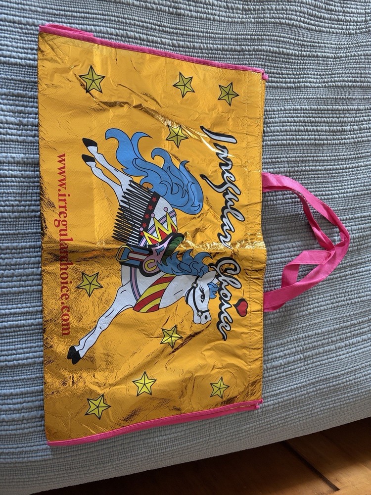 Irregular Choice Yellow Pink Canvas Shopping Bag Medium Horse Eagle Print