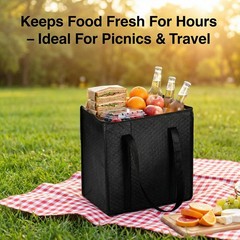 4 Pack 12x7x13 Inch Insulated Grocery Bags Reusable Cooler Totes Leakproof Black