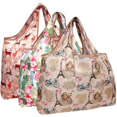 Wrapables Large Foldable Tote Nylon Reusable Grocery Bag, 3 Pack