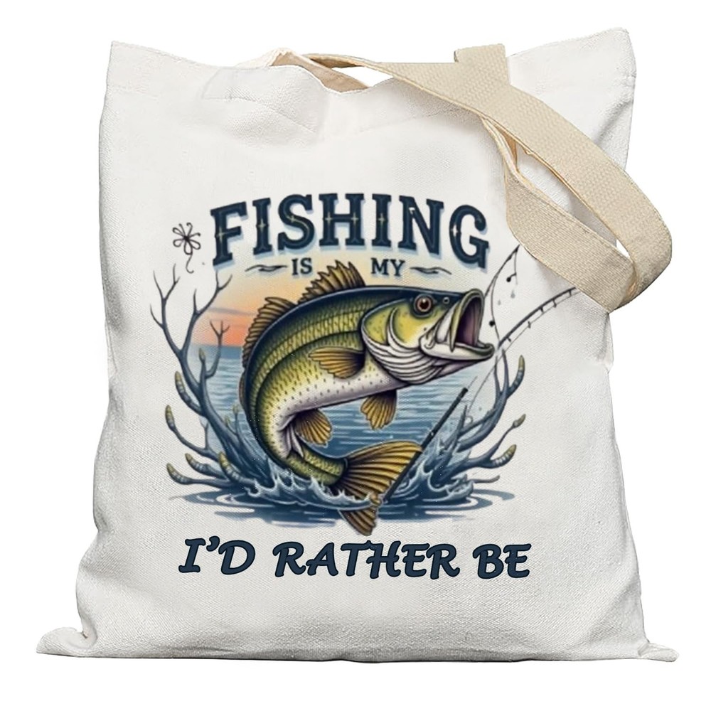 Fishing Camping Tote Bag, I’D Rather Be Fishing Bag, Fisherman Gifts, Funny F…