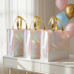 20 PCS Pink Reusable Tote Bags Glossy Non Woven Gift Bag For Bridesmaid