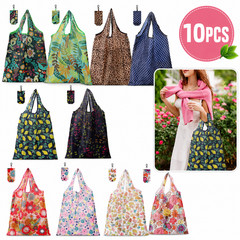 10PCS Large Reusable Grocery Bags Foldable Shopping Tote Bag Washable w/ Handle