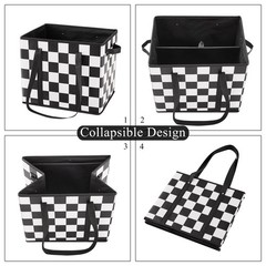Checkered Reusable Grocery Bags Heavy Duty Black and White Checkerboard 3 Pac…