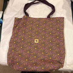 Nespresso Upcycled Canvas Tote Bag New, Reversible Pink, brown, yellow, purple