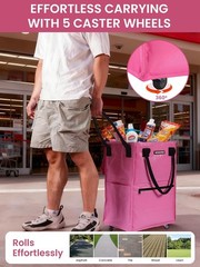 WORKPRO 36-Gallon Rolling Grocery Bag Tote 5 Wheels Dual Carry Large Storage Bag