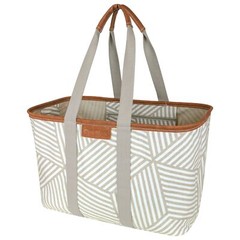 Collapsible Luxe Tote Geometric Taupe 30l 8 Gal Structured Tote Bag With Handl