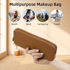 AIBFRID 2PCS Silicone Makeup Brush Bag Travel Zipper Brown, Pink