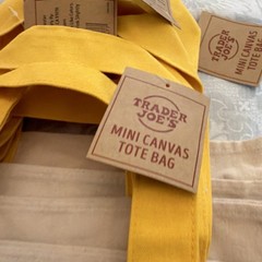 Trader Joe’s Mini Canvas Tote Bag Reusable Foldable Yellow Beige Small Shopping