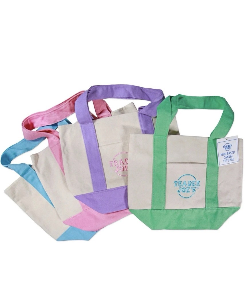 Spring 2026 Ltd Edition Trader Joe’s Mini Pastel Canvas Tote Bag Set Of 4 NWT
